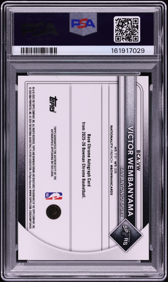 2025 Bowman Chrome Mega Box Black Refractor Victor Wembanyama AUTO /10 #BCA-VW PSA 10 GEM MINT