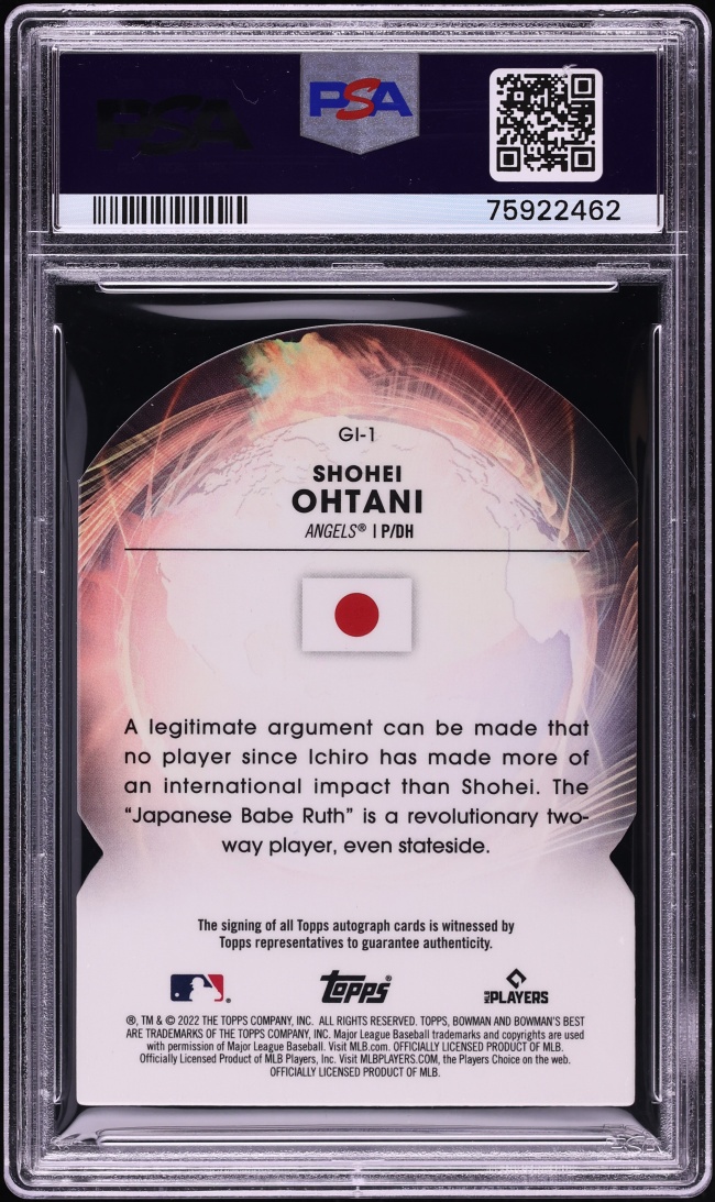 2022 Bowman's Best Global Impact Lava Refractor Die-Cut Shohei Ohtani AUTO DNA 10 /50 PSA 9