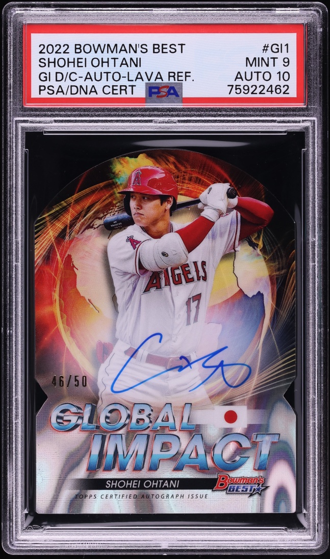 2022 Bowman's Best Global Impact Lava Refractor Die-Cut Shohei Ohtani AUTO DNA 10 /50 PSA 9