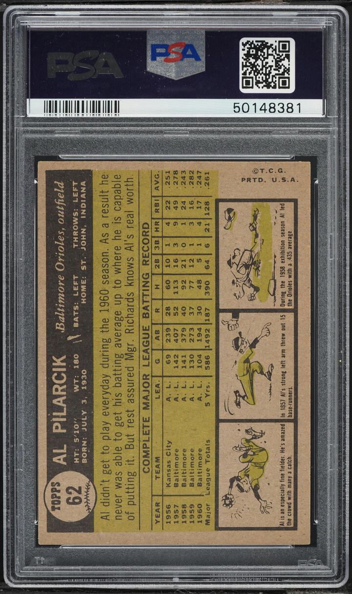 1961 Topps Al Pilarcik #62 PSA 7 NRMT