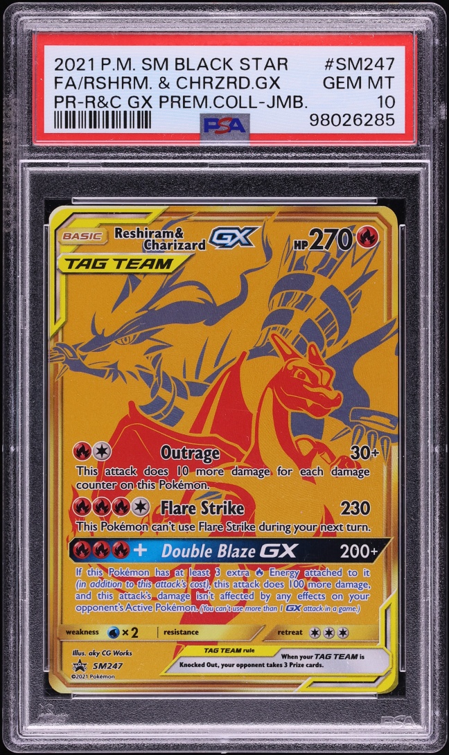 2021 Pokemon Sun & Moon Promo Premium Jumbo Full Art Reshiram & Charizard GX #SM247 PSA 10 GEM
