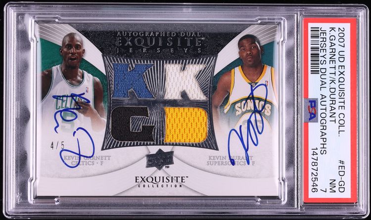 2007 Exquisite Collection Jerseys Kevin Garnett & Kevin Durant ROOKIE PATCH AUTO /5 PSA 7 NRMT