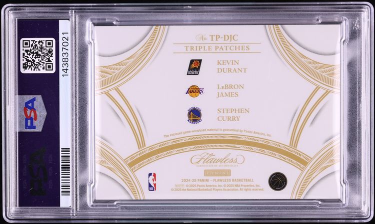 2024 Panini Flawless Triple Kevin Durant LeBron James Stephen Curry PATCH /25 #TPDJC PSA 10 GEM