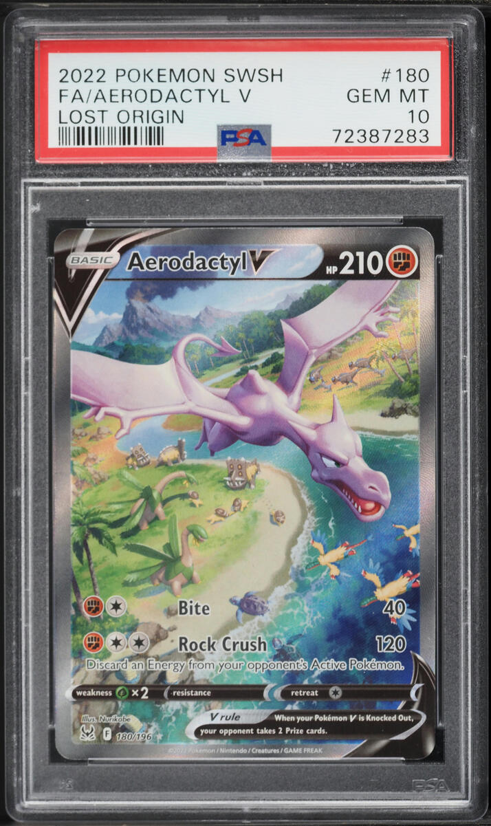 2022 Pokemon Sword & Shield Lost Origin Full Art Aerodactyl V #180 PSA 10 GEM MINT