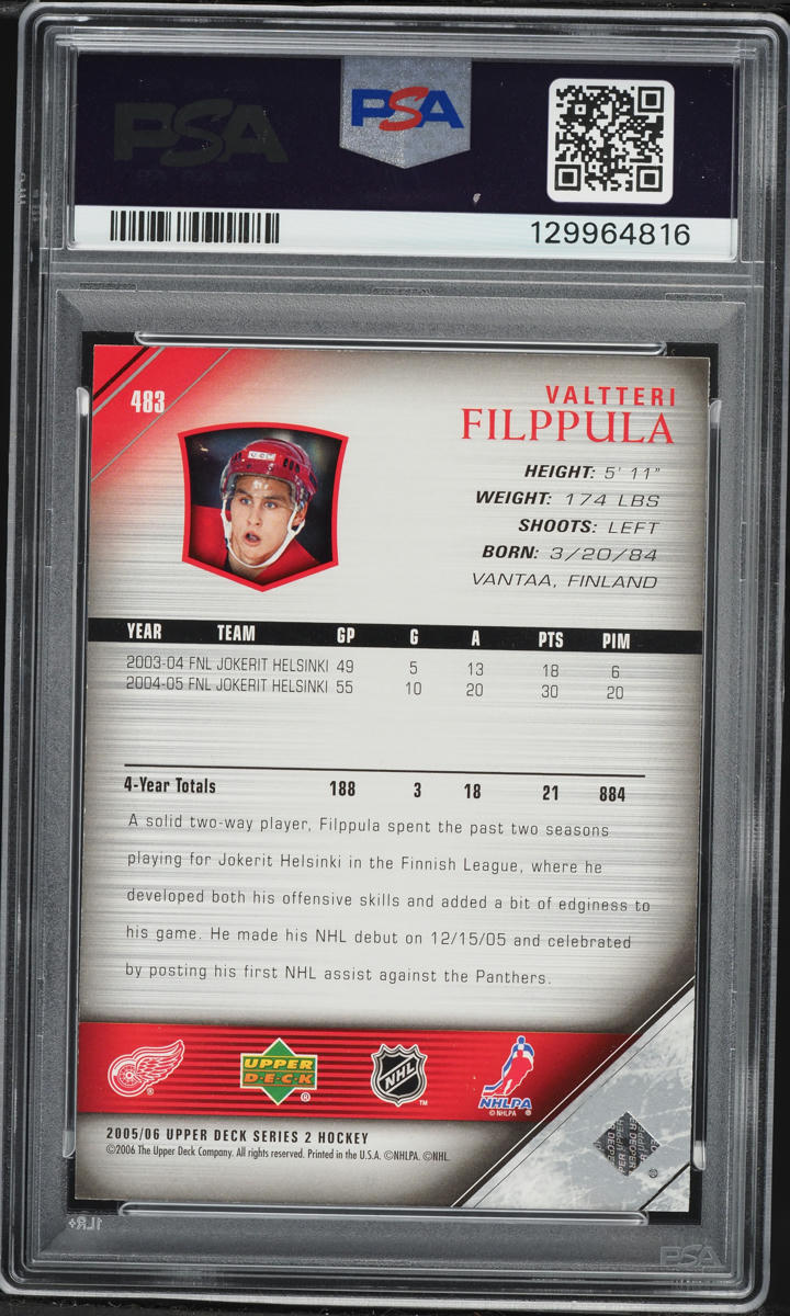2005 Upper Deck Valtteri Filppula ROOKIE #483 PSA 10 GEM MINT