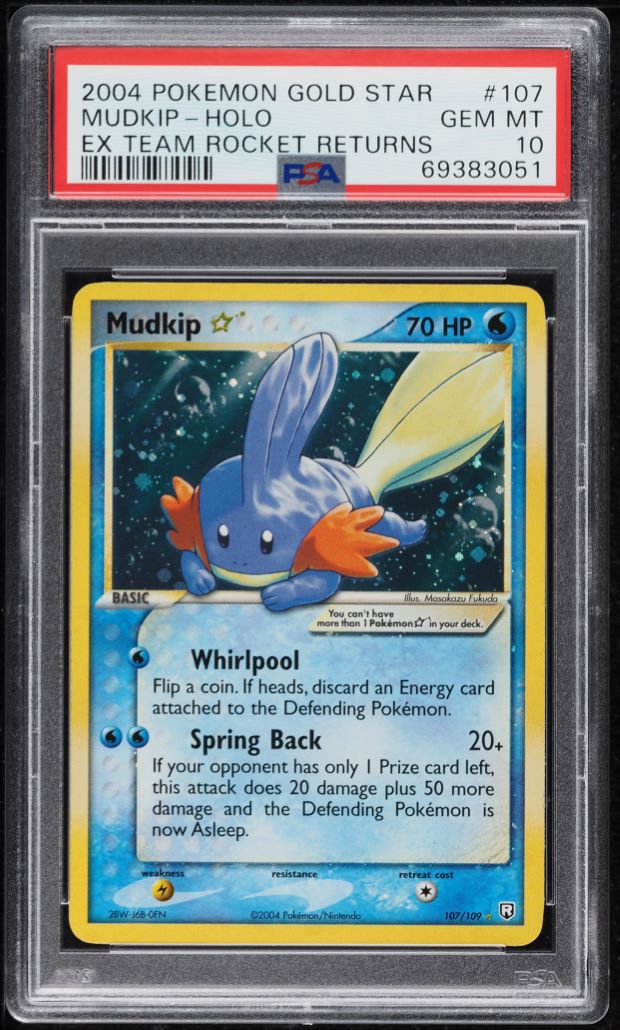 2004 Pokemon EX Team Rocket Returns Gold Star Holo Mudkip #107 PSA 10 GEM MINT