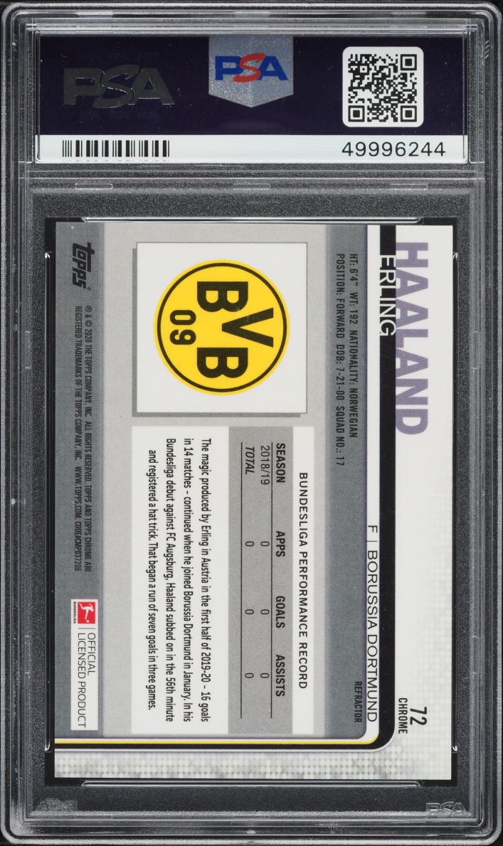 2019 Topps Chrome Bundesliga Refractor Erling Haaland ROOKIE #72 PSA 10 GEM MINT