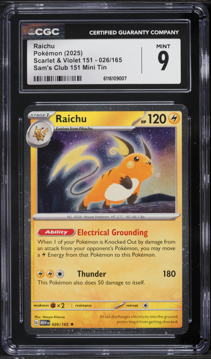 2025 Pokemon Scarlet & Violet 151 Sam's Club Mini Tin Raichu #26 CGC 9 MINT