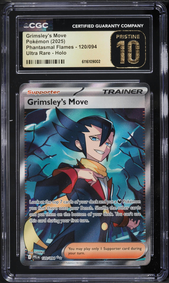 2025 Pokemon Mega Phantasmal Flames Full Art Grimsley's Move #120 CGC 10 PRISTINE