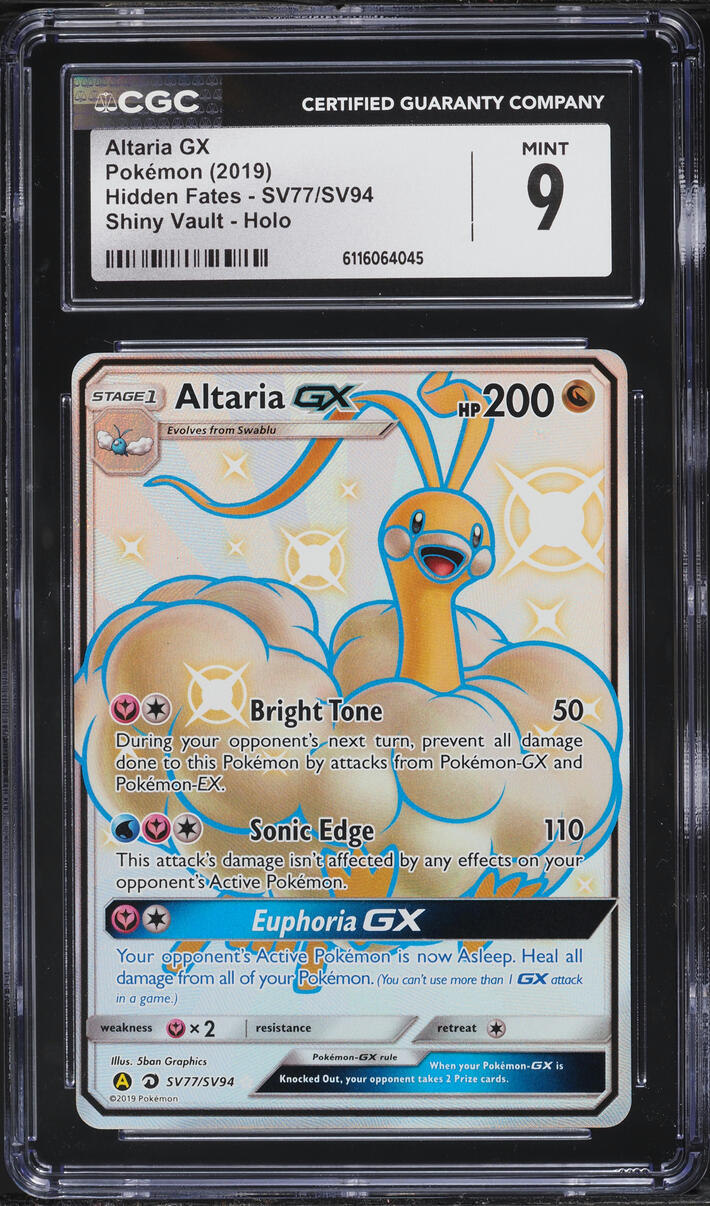 2019 Pokemon Sun & Moon Hidden Fates Full Art Altaria GX #SV77 CGC 9 MINT