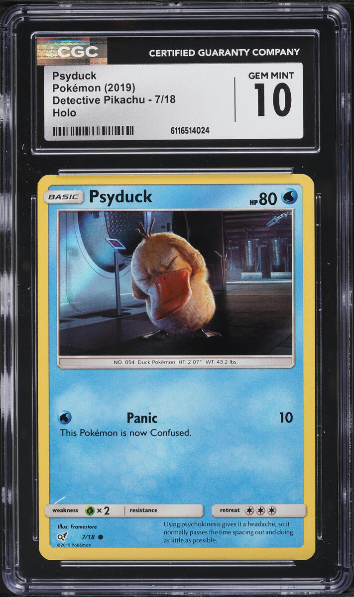 2019 Pokemon Sun & Moon Detective Pikachu Holo Psyduck #7 CGC 10 GEM MINT