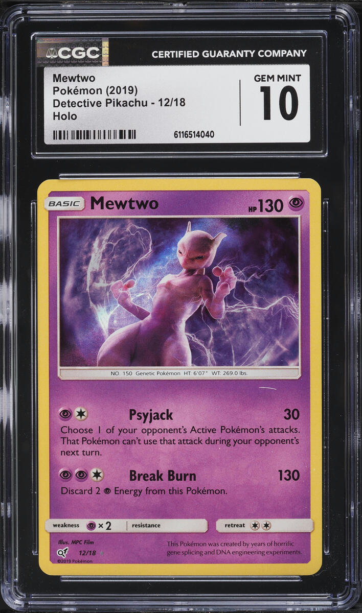 2019 Pokemon Sun & Moon Detective Pikachu Holo Mewtwo #12 CGC 10 GEM MINT