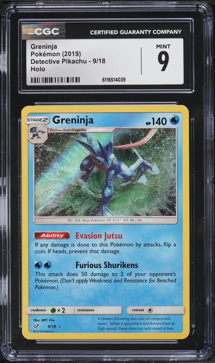 2019 Pokemon Sun & Moon Detective Pikachu Holo Greninja #9 CGC 9 MINT