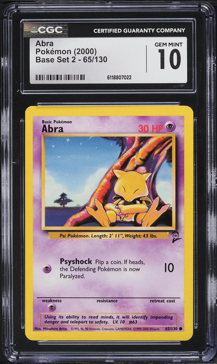 2000 Pokemon Base Set 2 Abra #65 CGC 10 GEM MINT