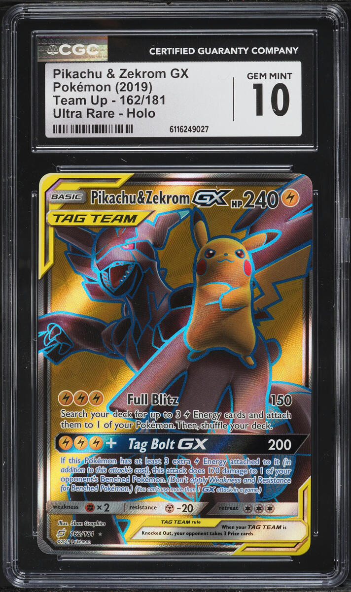 2019 Pokemon Sun & Moon Team Up Full Art Pikachu & Zekrom GX #162 CGC 10 GEM MINT