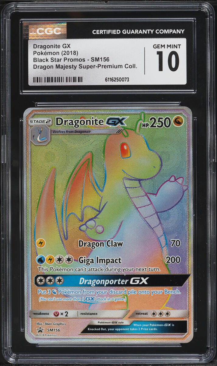 2018 Pokemon SM Promo Dragon Majesty Premium Rainbow Rare Dragonite GX #SM156 CGC 10 GEM MINT