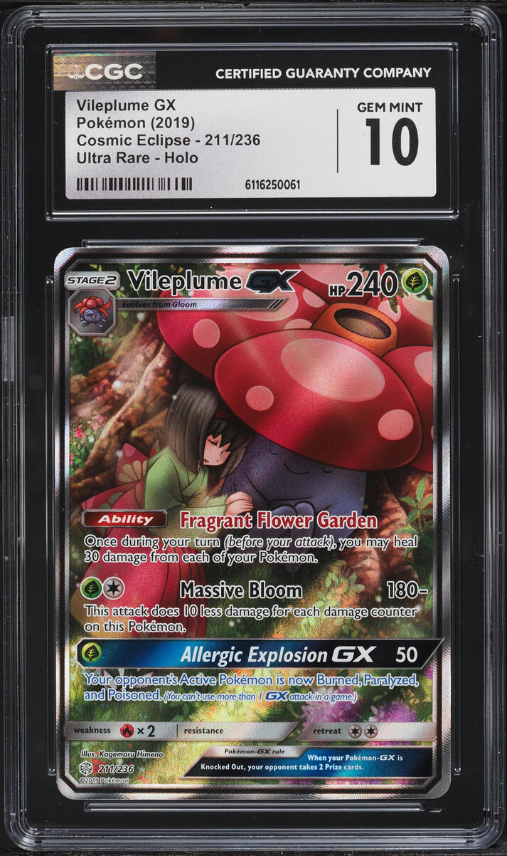2019 Pokemon Sun & Moon Cosmic Eclipse Alt Art Vileplume GX #211 CGC 10 GEM MINT