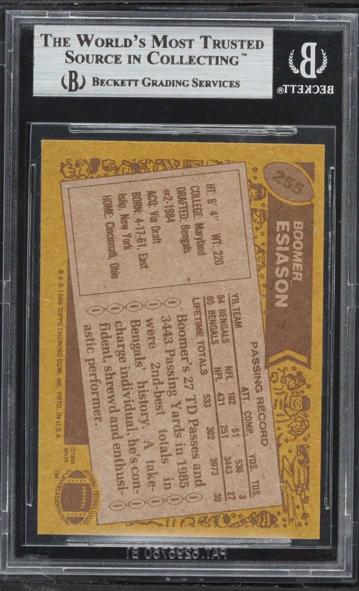 1986 Topps Football Boomer Esiason ROOKIE #255 BGS 8.5 NM-MT+