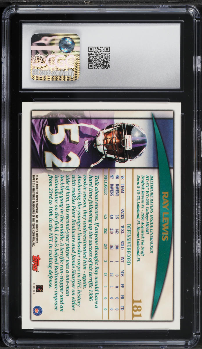 1998 Topps Football Ray Lewis #181 CGC 8 NM-MT
