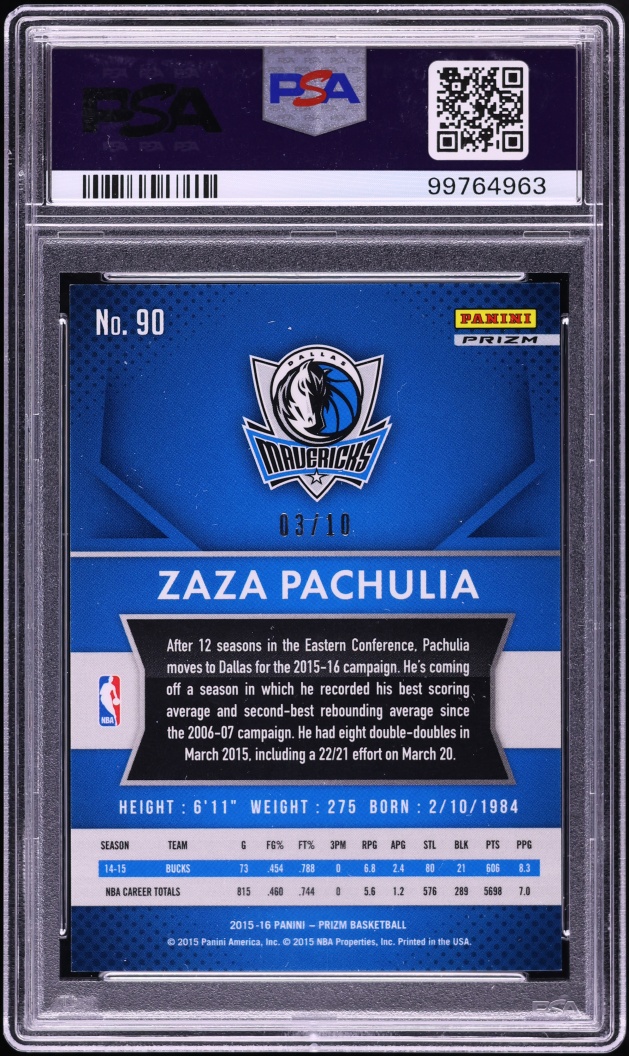 2015 Panini Prizm Gold Zaza Pachulia /10 #90 PSA 9 MINT - Photo 2