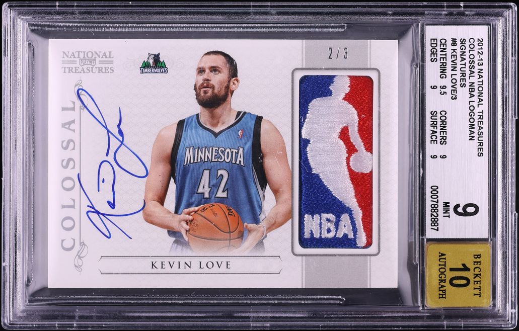 2012 National Treasures Colossal Kevin Love NBA LOGOMAN PATCH AUTO /3 #8 BGS 9 MINT - Photo 1