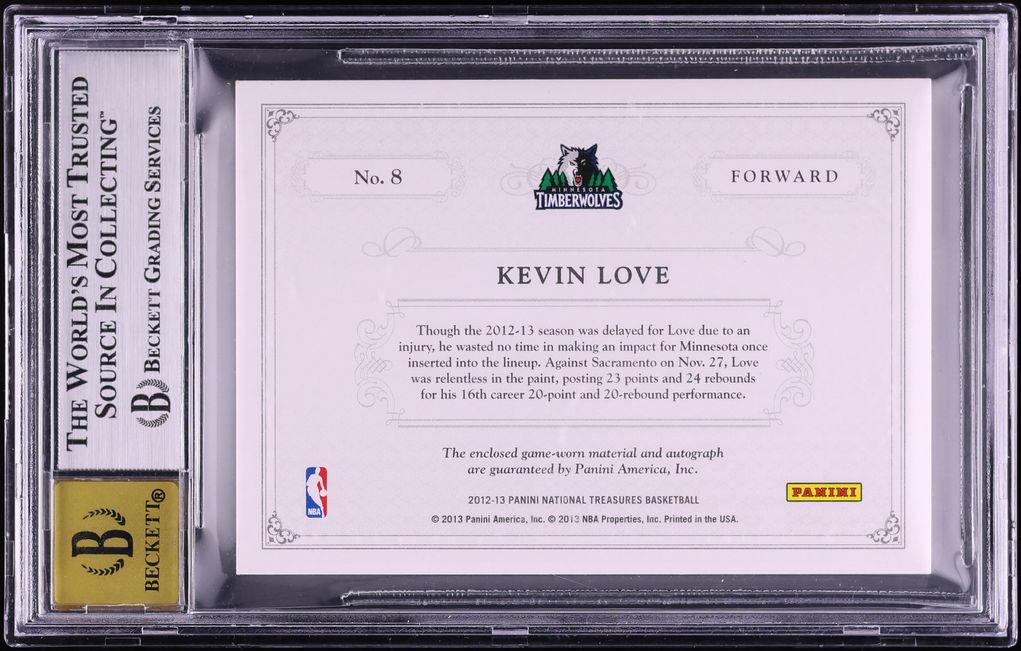 2012 National Treasures Colossal Kevin Love NBA LOGOMAN PATCH AUTO /3 #8 BGS 9 MINT - Photo 2
