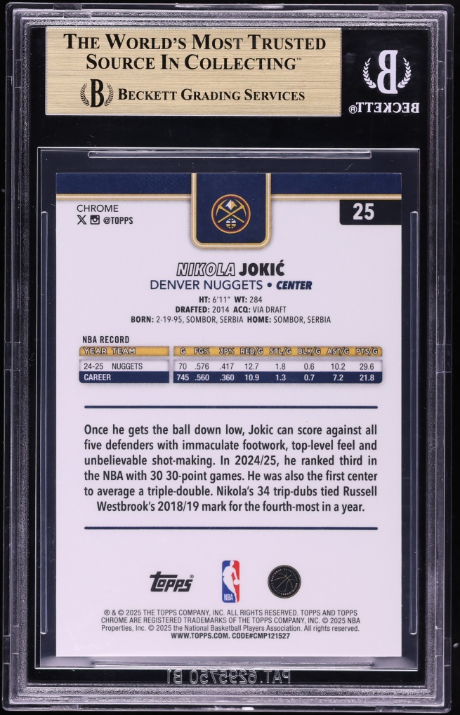2025 Topps Chrome Black Geometric Refractor Nikola Jokic /10 #25 BGS 9.5 GEM MINT - Photo 2