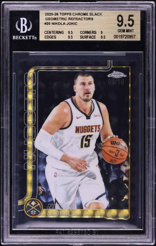 2025 Topps Chrome Black Geometric Refractor Nikola Jokic /10 #25 BGS 9.5 GEM MINT - Photo 1