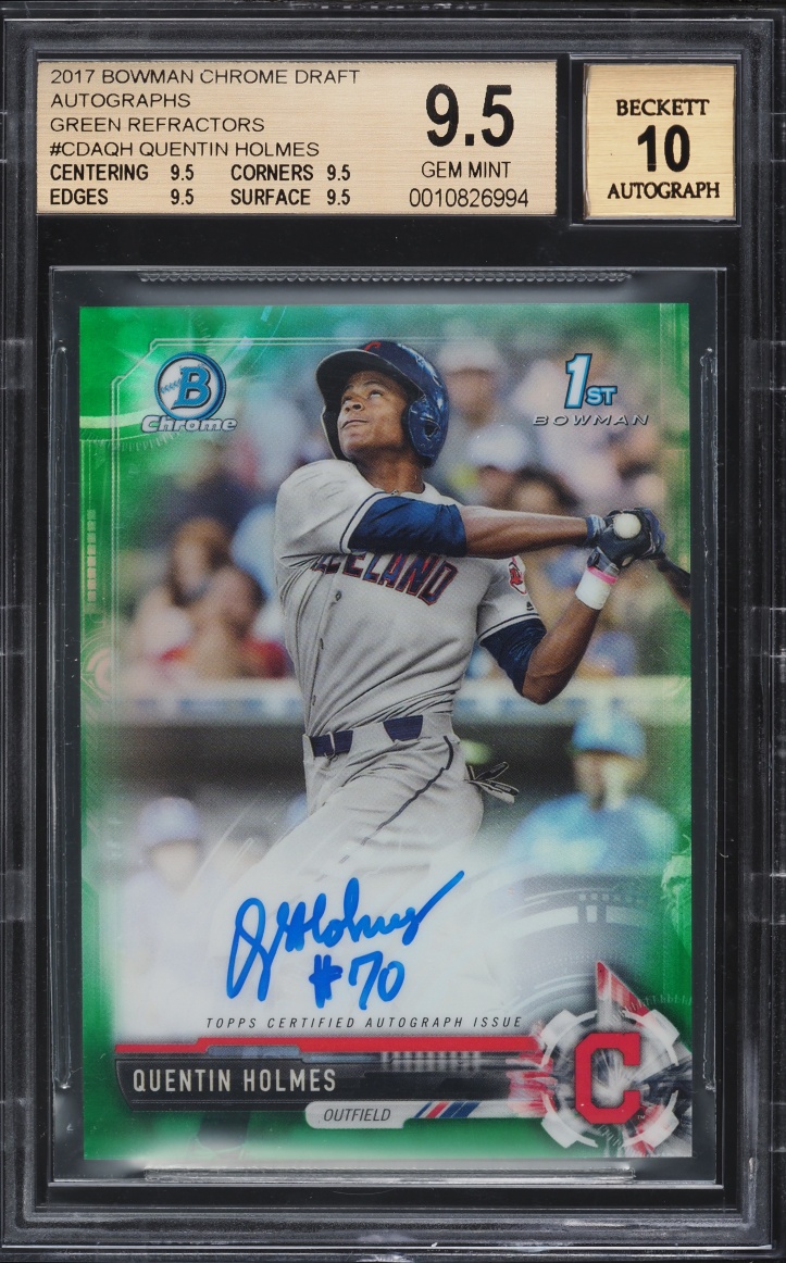 2017 Bowman Chrome Draft Green Refractor Quentin Holmes PROSPECT AUTO /99 #CDA-QH BGS 9.5 GEM