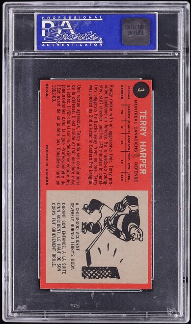 1964 Topps Hockey Terry Harper #3 PSA 8 NM-MT
