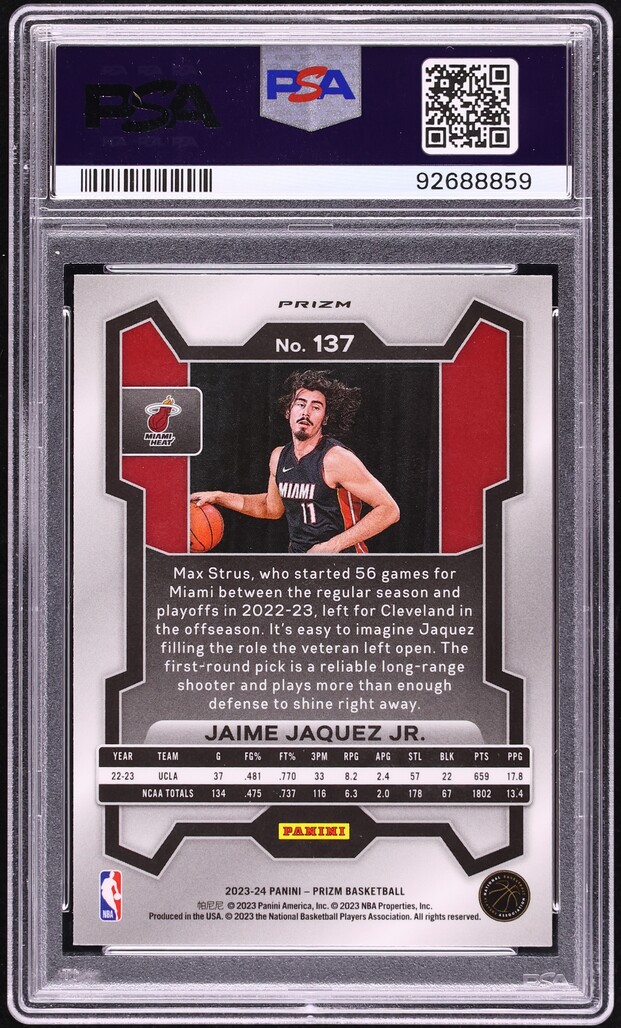 2023 Panini Prizm Ice Jaime Jaquez Jr. ROOKIE #137 PSA 9 MINT