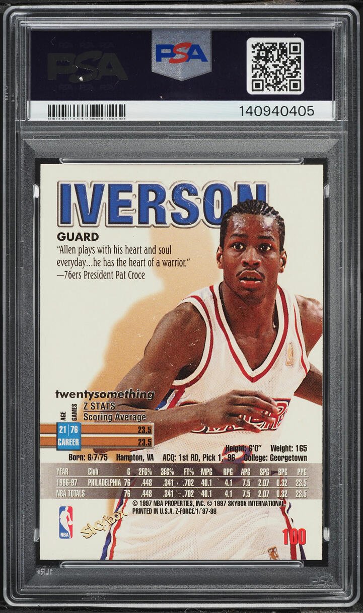 1997 Skybox Z-Force Allen Iverson #100 PSA 6 EXMT