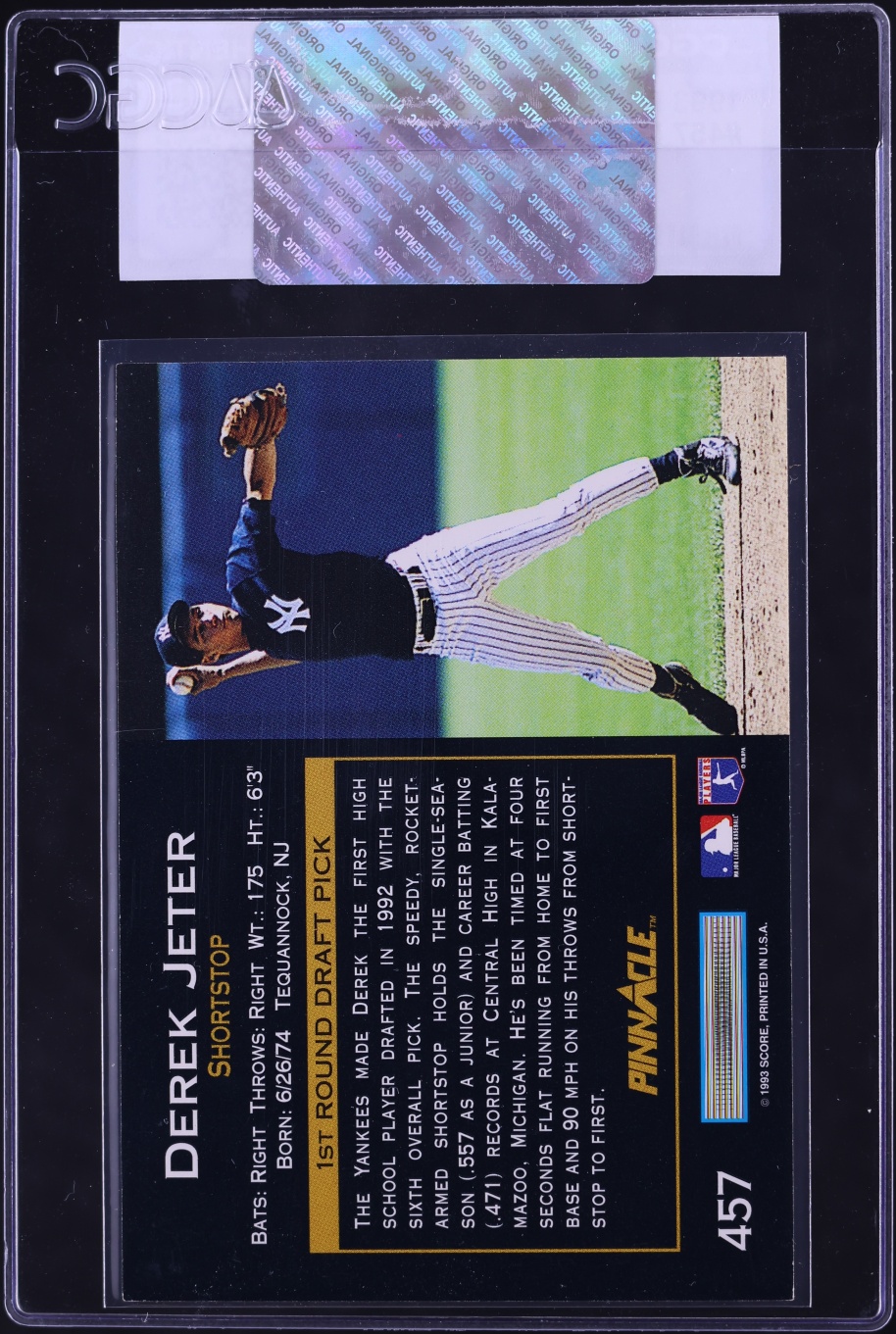 1993 Pinnacle Derek Jeter ROOKIE #457 CGC AUTH