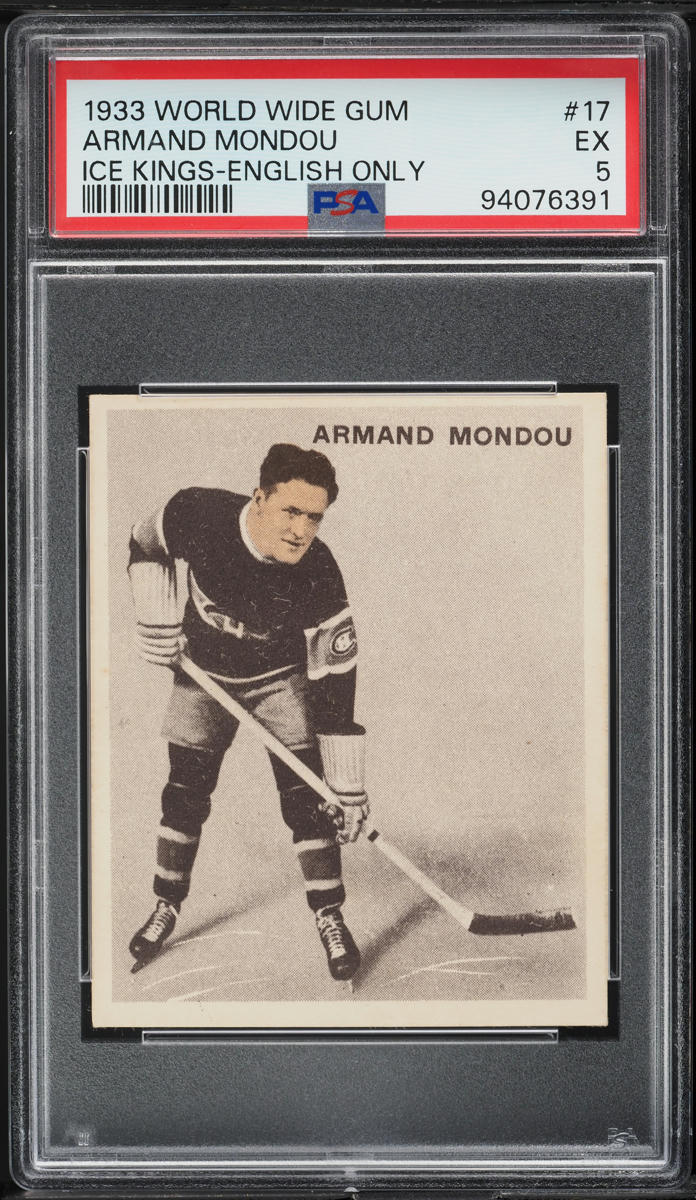 1933 World Wide Gum Ice Kings Armand Mondou ROOKIE, ENGLISH ONLY #17 PSA 5 EX