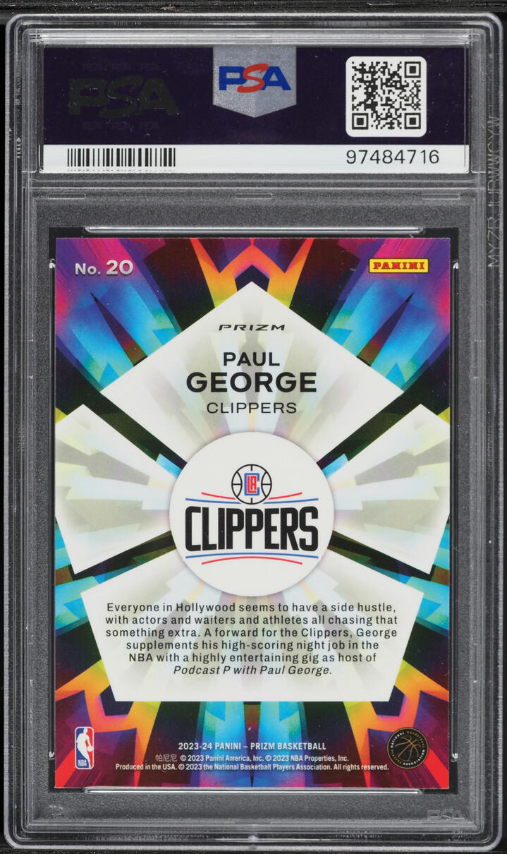 2023 Panini Prizm Kaleidoscopic Silver Paul George #20 PSA 10 GEM MINT