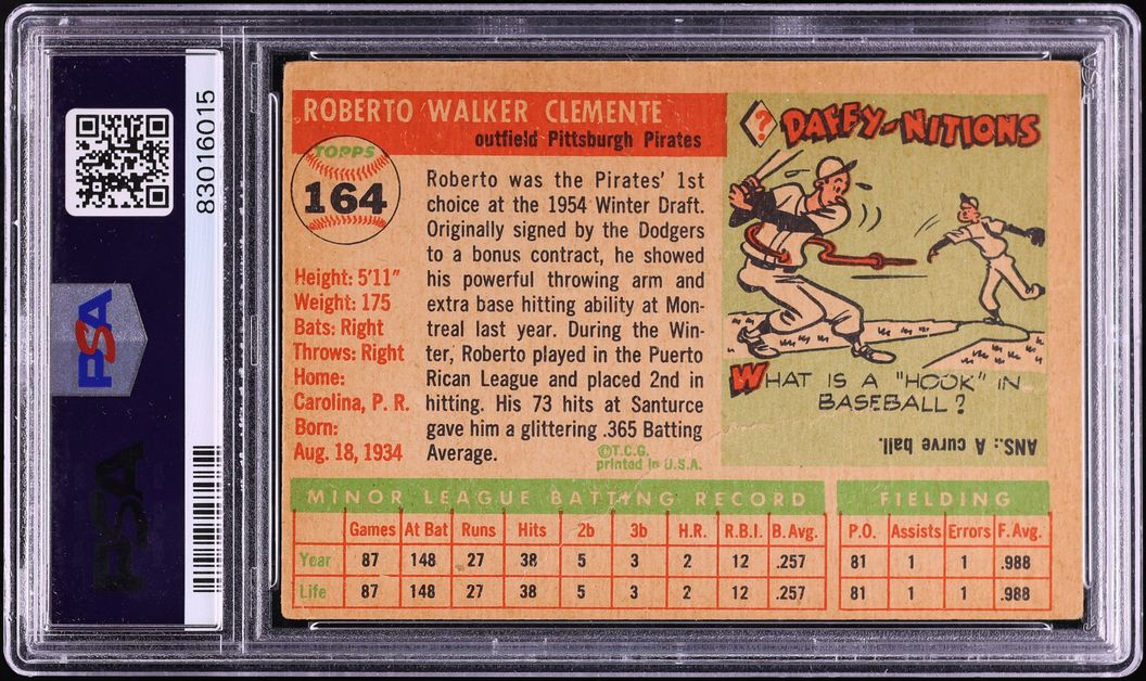 1955 Topps Roberto Clemente ROOKIE #164 PSA 1.5 FR