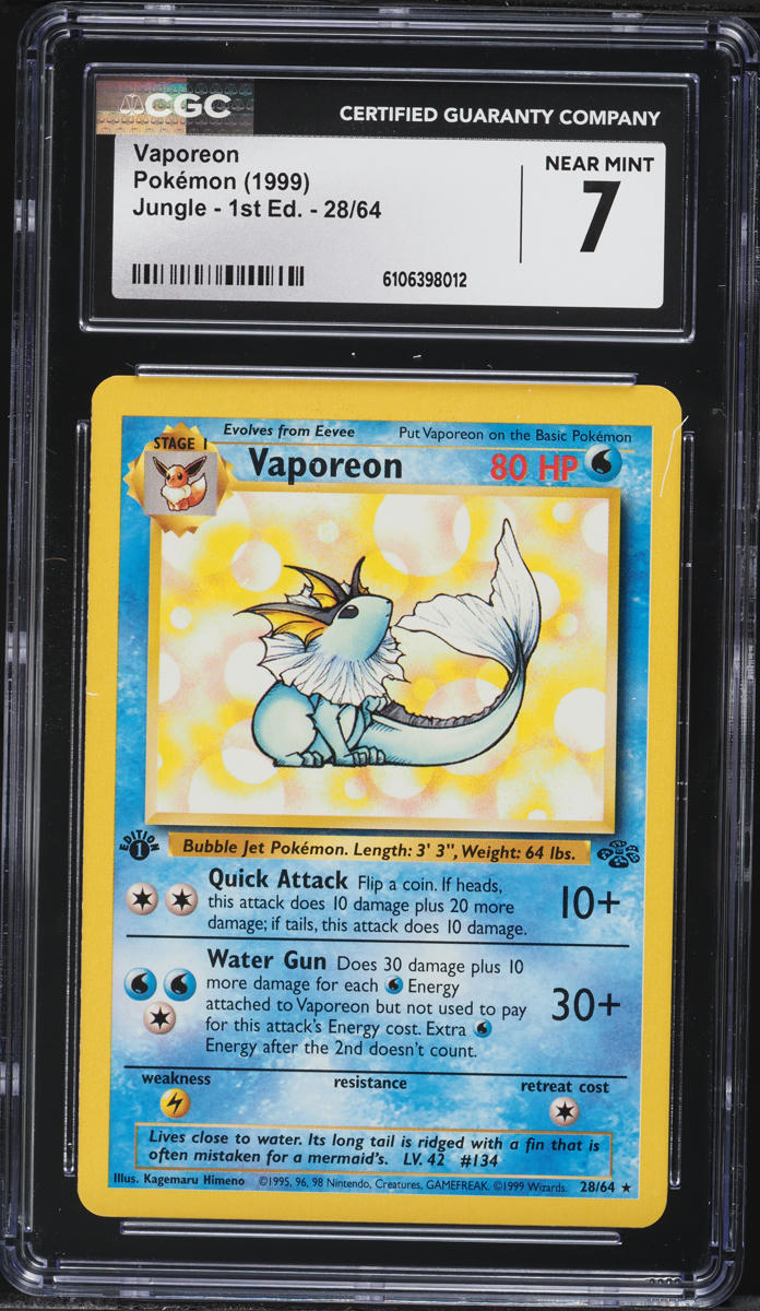 1999 Pokemon Jungle 1st Edition Vaporeon #28 CGC 7 NRMT
