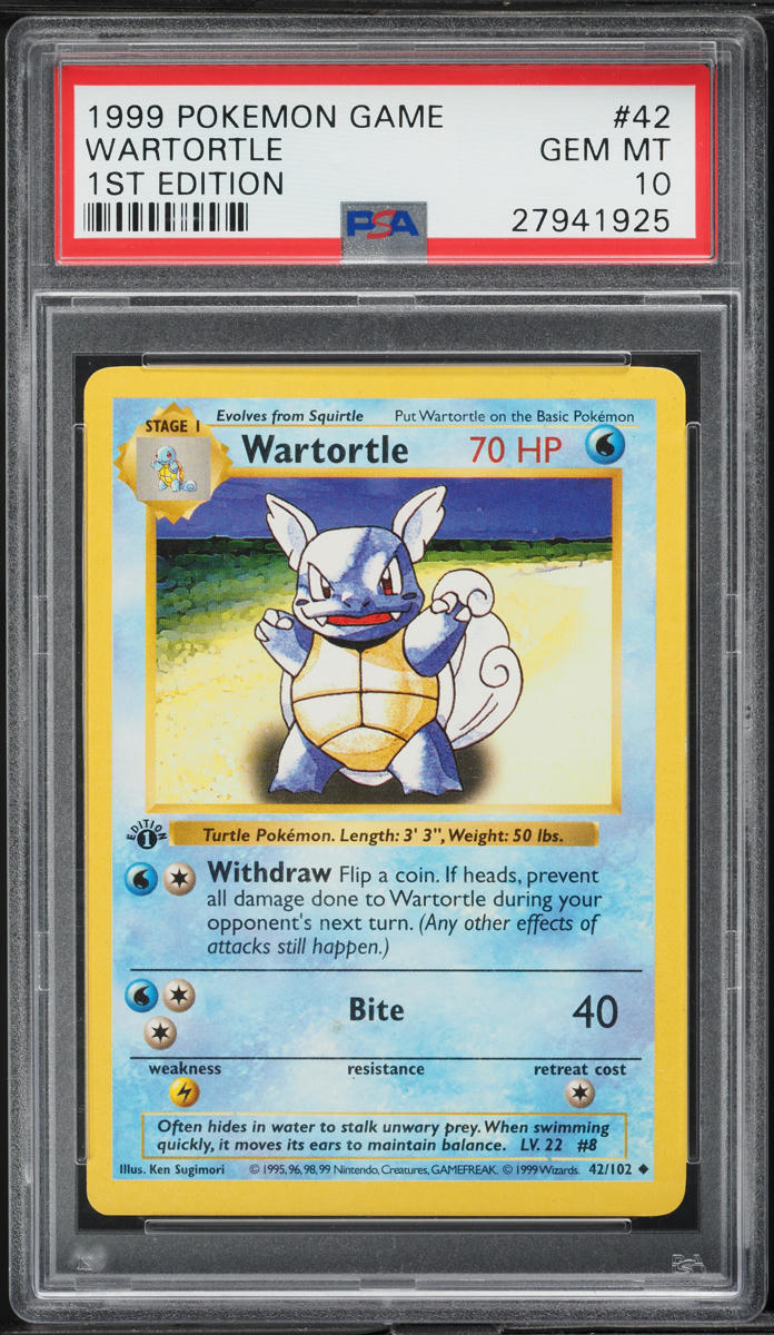 1999 Pokemon Base Set Shadowless 1st Edition Wartortle #42 PSA 10 GEM MINT