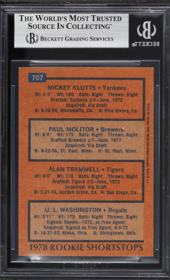 1978 Topps Paul Molitor ROOKIE #707 BGS 5 EX