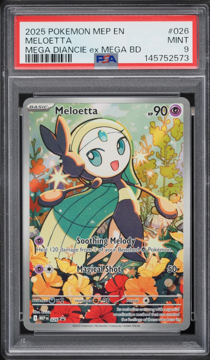 2025 Pokemon Mega Evolution Promo Mega Diancie Ex Battle Deck Full Art Meloetta #26 PSA 9 MINT