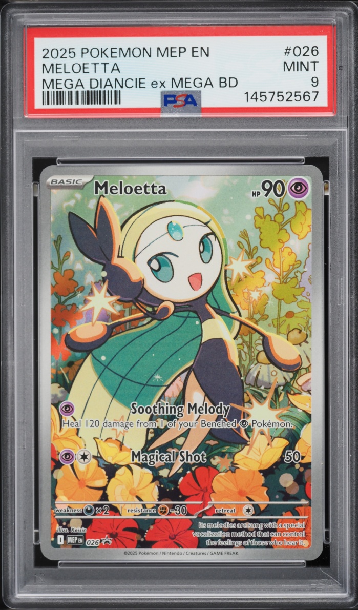 2025 Pokemon Mega Evolution Promo Mega Diancie Ex Battle Deck Full Art Meloetta #26 PSA 9 MINT