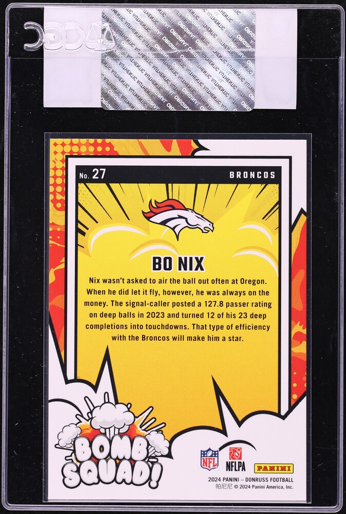 2024 Donruss Bomb Squad! Bo Nix ROOKIE #27 CGC AUTH