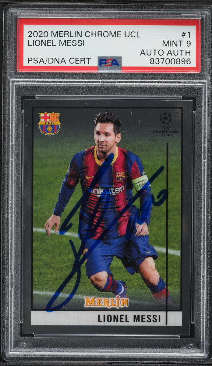 2020 Topps Merlin Chrome UEFA Champions League Lionel Messi AUTO #1 PSA 9 MINT