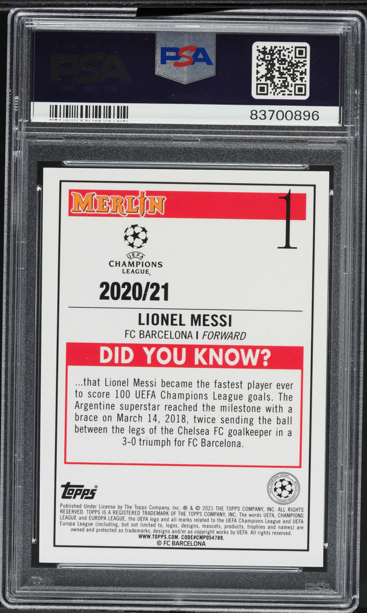 2020 Topps Merlin Chrome UEFA Champions League Lionel Messi AUTO #1 PSA 9 MINT