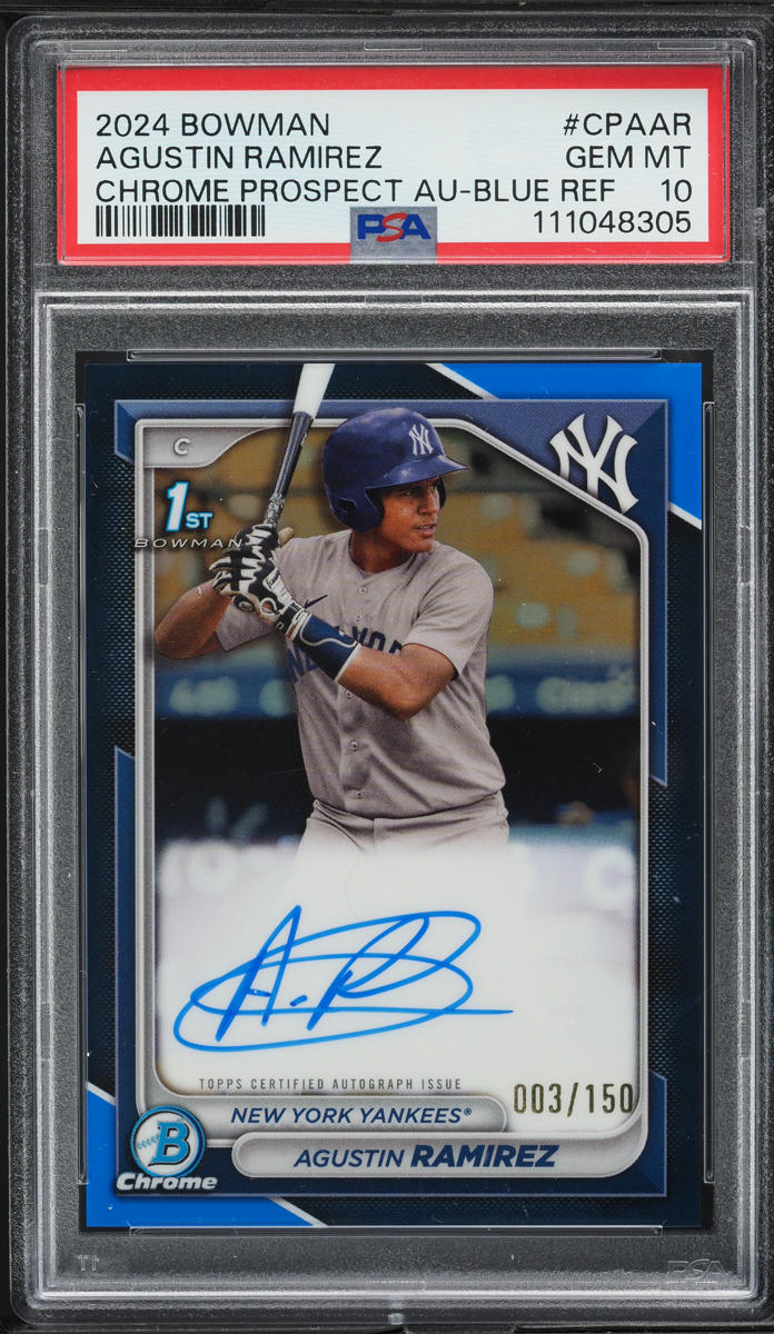 2024 Bowman Chrome Blue Refractor Agustin Ramirez PROSPECT AUTO /150 #CPAR PSA 10 GEM MINT