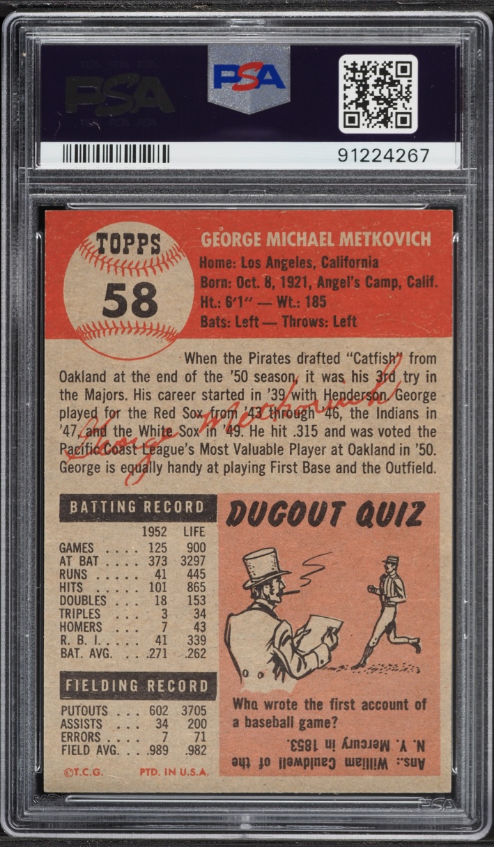 1953 Topps George Metkovich #58 PSA 4 VGEX