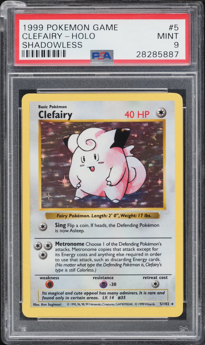 1999 Pokemon Base Set Shadowless Holo Clefairy #5 PSA 9 MINT