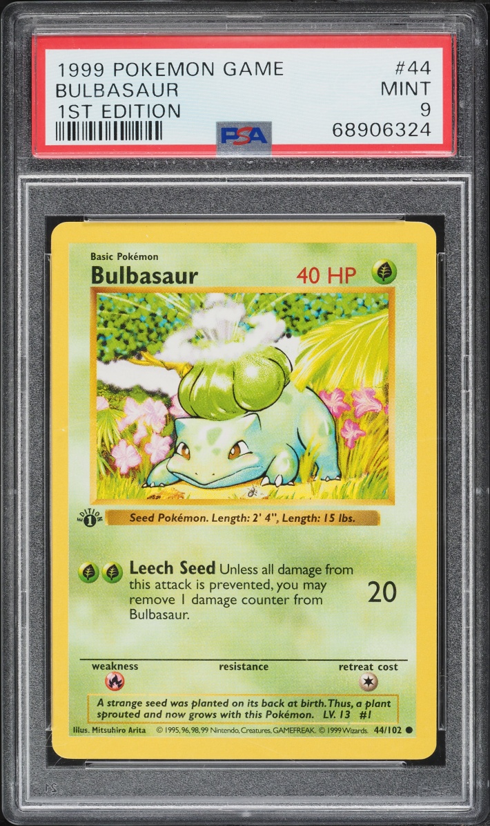 1999 Pokemon Base Set Shadowless 1st Edition Bulbasaur #44 PSA 9 MINT