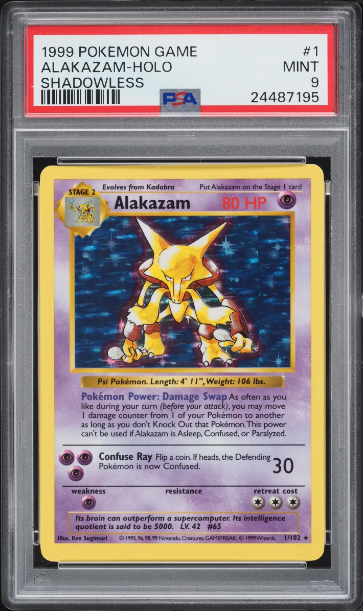 1999 Pokemon Base Set Shadowless Holo Alakazam #1 PSA 9 MINT