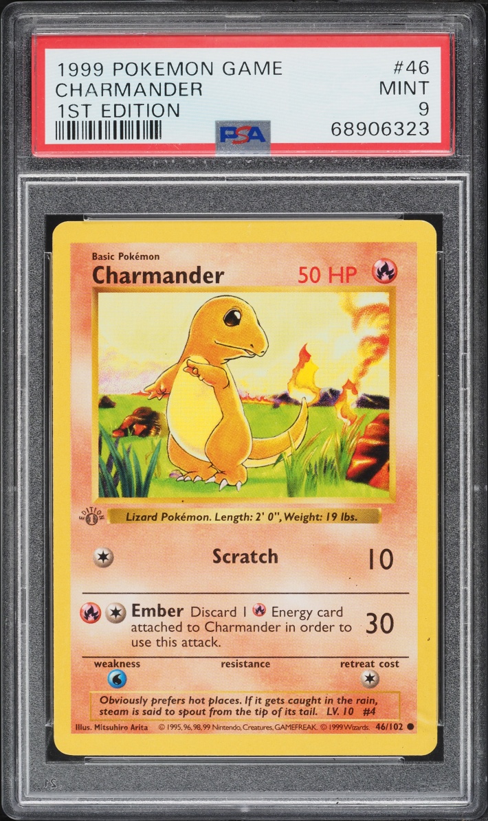 1999 Pokemon Base Set Shadowless 1st Edition Charmander #46 PSA 9 MINT